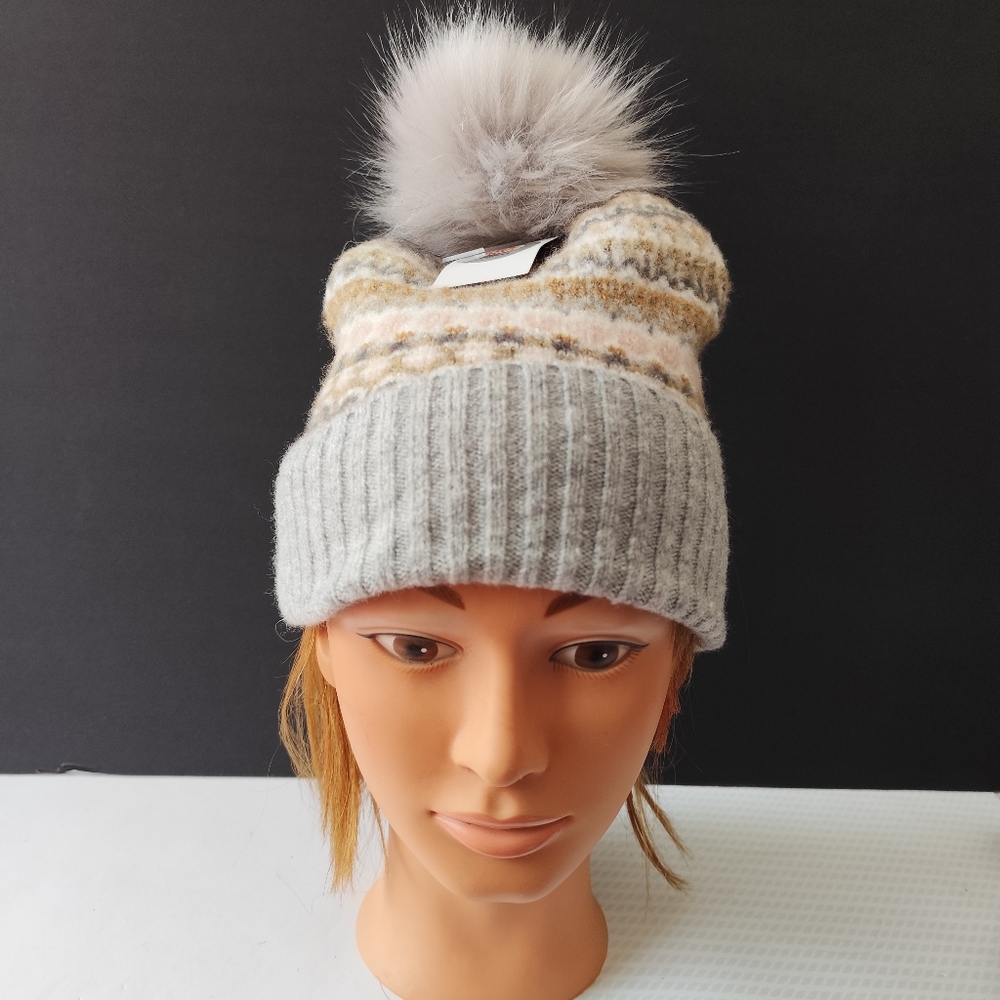 3/$30💜Denver Hayes Pattern Toque Grey Pink Cream